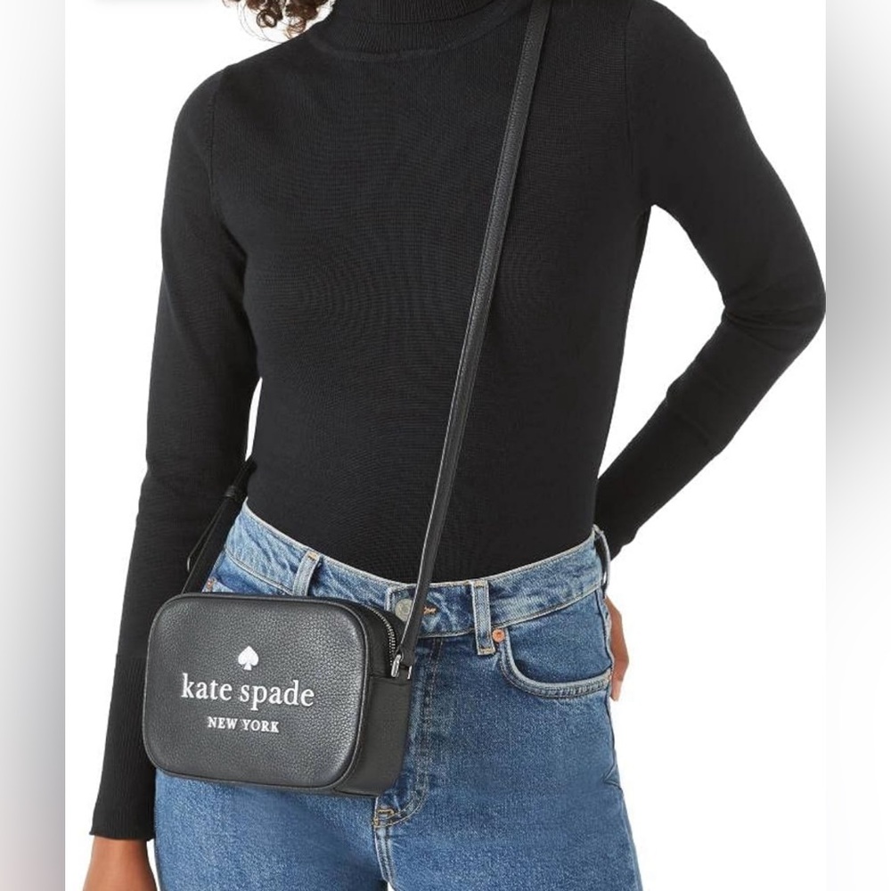 🌟HP🎉 Kate Spade Mini Glitter Logo Camera Bag
Crossbody Handbag in Black ♠️🖤